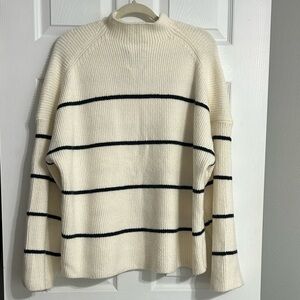 Abercrombie & Fitch Easy Funnel Neck Cream and Black Striped Turtleneck Sweater